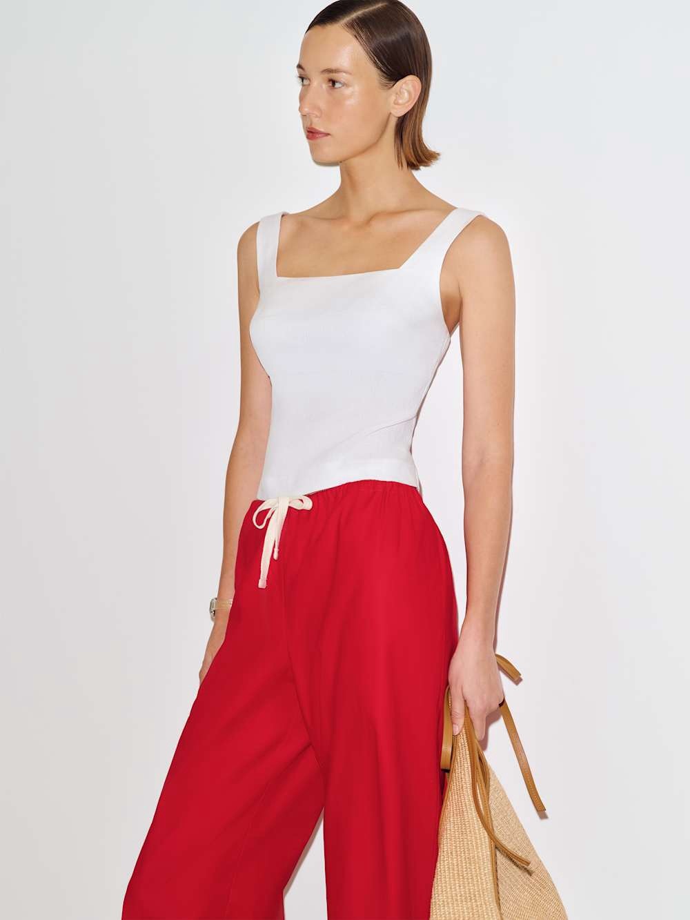 Reformation Clarence White Square-Neck 100% Linen Top